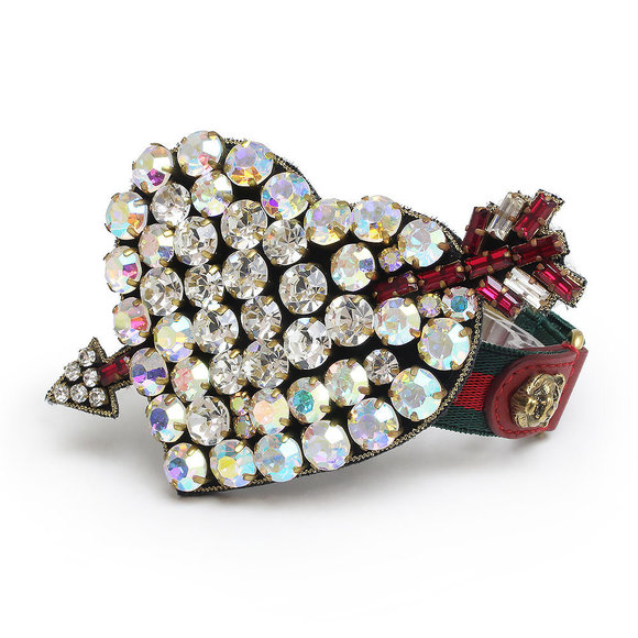 Gucci Pierced Heart Bijou Sherry Cat Bracelet Crystal Web Green - Picture 1 of 6